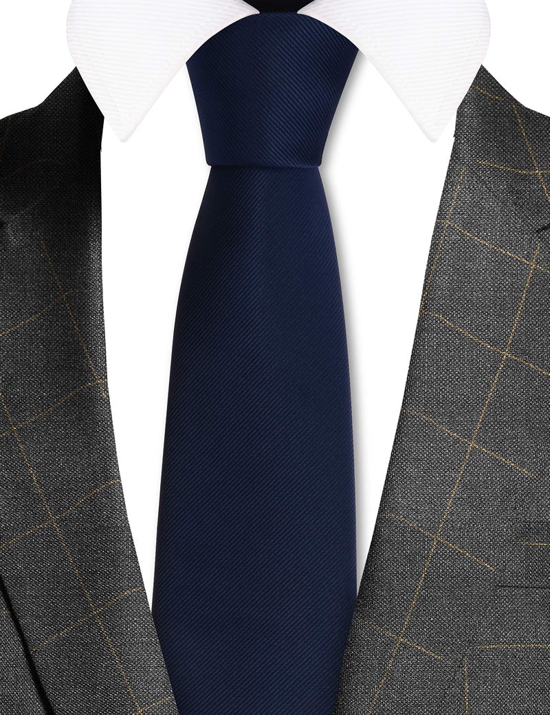 GUSLESON Classic Men's Wedding Ties for Men Silk Navy Blue Tie Solid 8cm Necktie (0791-03) - Image 2
