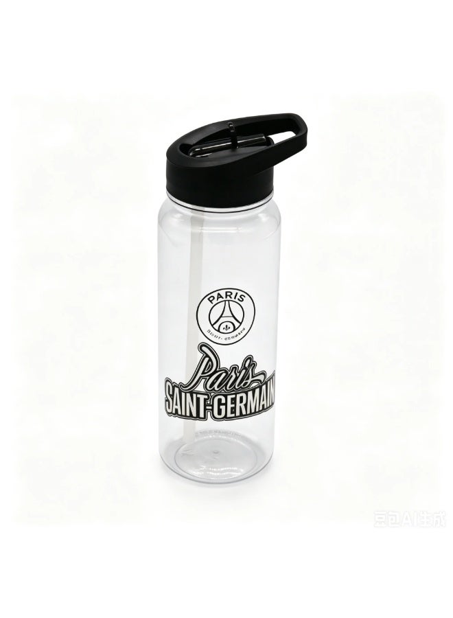 Paris Saint Germain Plastic Water Bottle 600ml with Straw Lid, PSG Football Leakproof School Bottle for Boys, Teens & Kids, Reusable Sports Bottle for Gym, Travel & Outdoor Use (Green & Black)