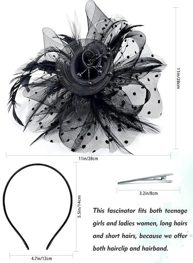 FICTIOUS Fascinators Hats for Women Flower Mesh Ribbons Feathers on Headband Headwear Hair Clip for Party Wedding Halloween (Black) - Image 5