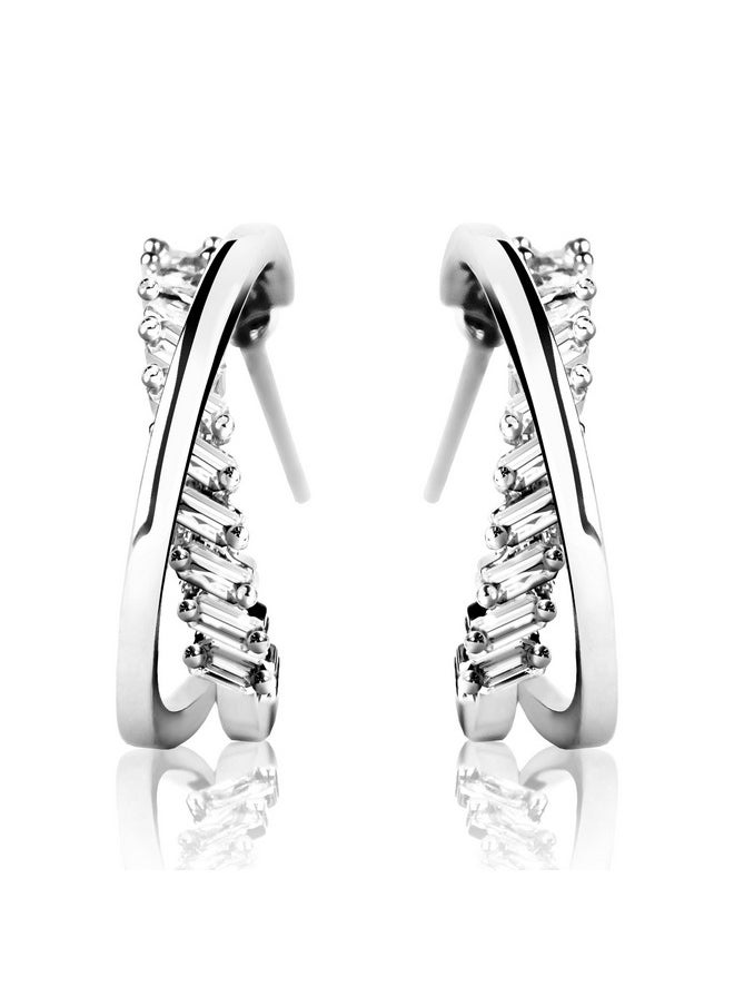 COBI - 925 Sterling Silver Earrings Hoops For Women, Twisted Hoop Earrings With Cubic Zirconia, Lightweight And Hypoallergenic Hoops, Everyday Wearing, Trendy Gift Choice For Your Loved One - Image 1