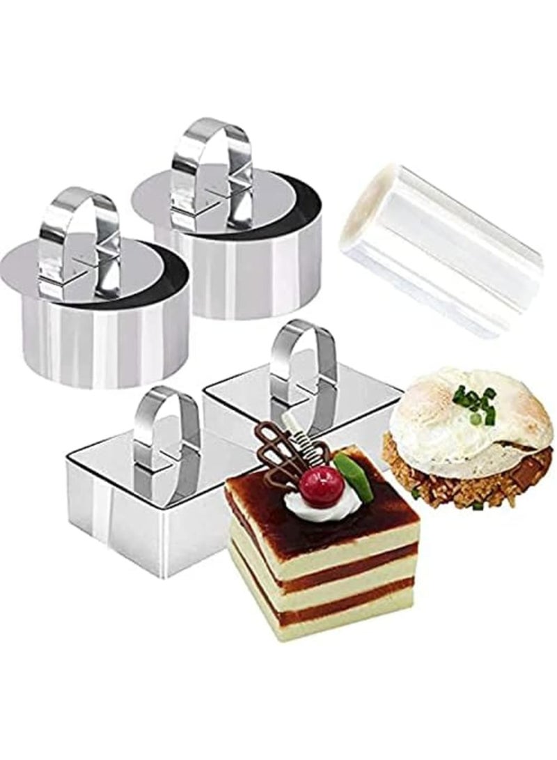 9-Piece 3.15 Inch Food Display Ring Set - Stainless Steel Round and Square Cake Mold With 3 Inch Ring and Cooking Press for Baking Cakes and Pastries - Image 1