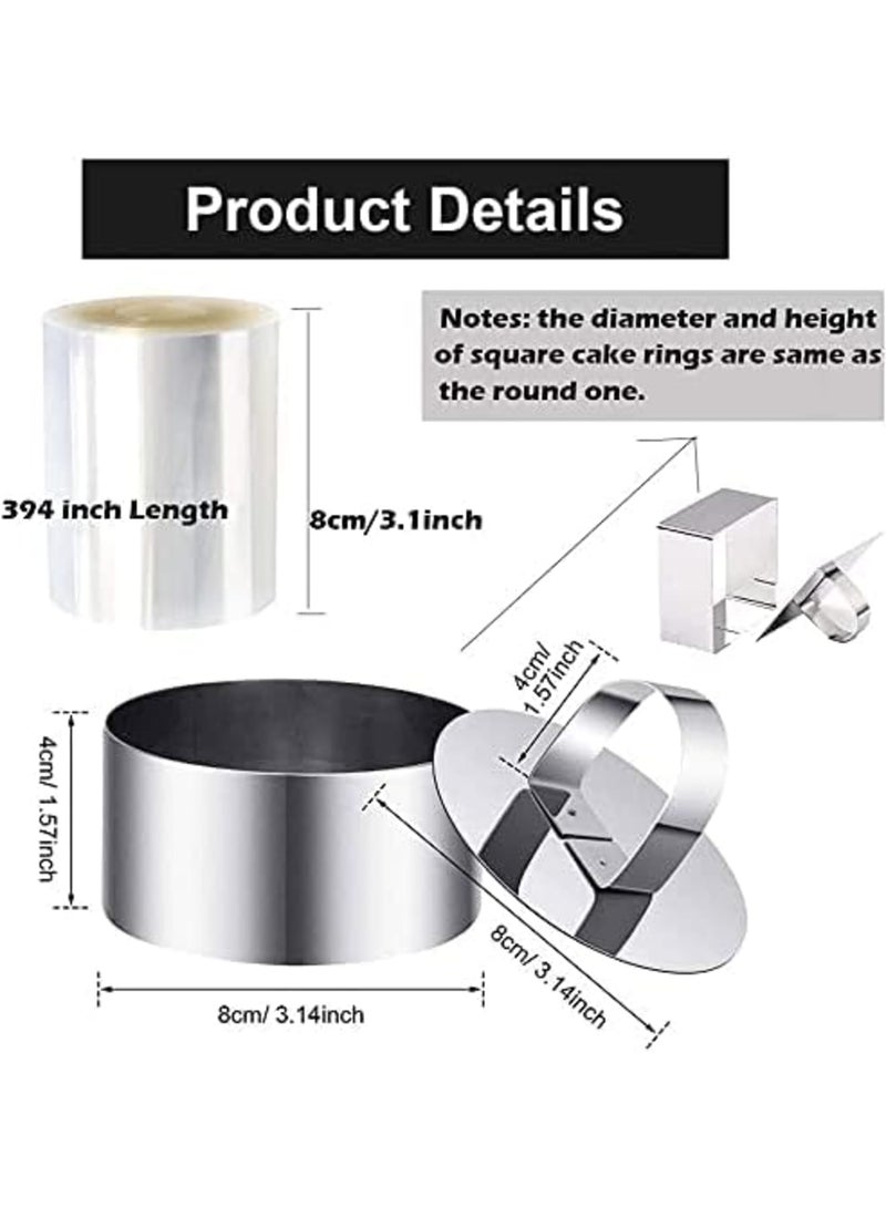 9-Piece 3.15 Inch Food Display Ring Set - Stainless Steel Round and Square Cake Mold With 3 Inch Ring and Cooking Press for Baking Cakes and Pastries - Image 2