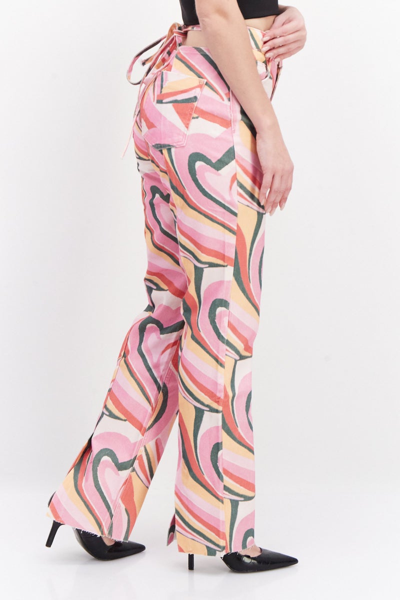 RIVER ISLAND Women Fashion Fit Abstract Print Denim Jeans, Bright Pink - Image 3