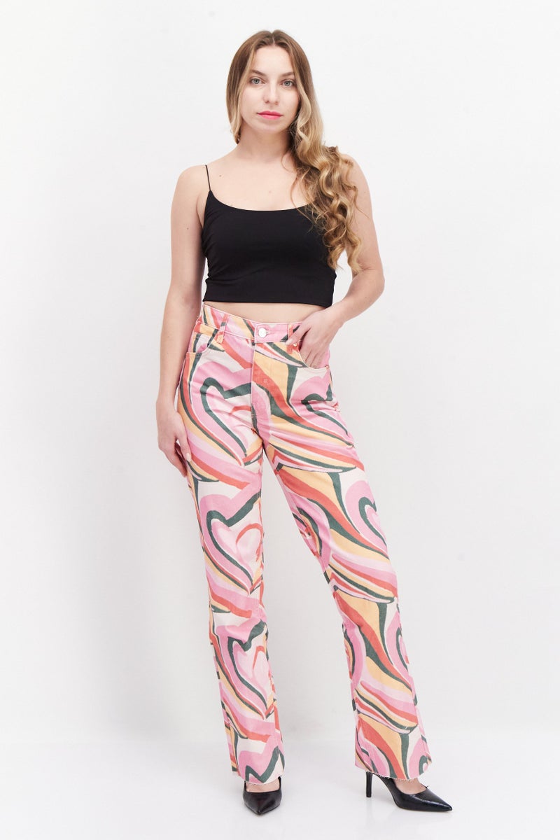 RIVER ISLAND Women Fashion Fit Abstract Print Denim Jeans, Bright Pink - Image 4