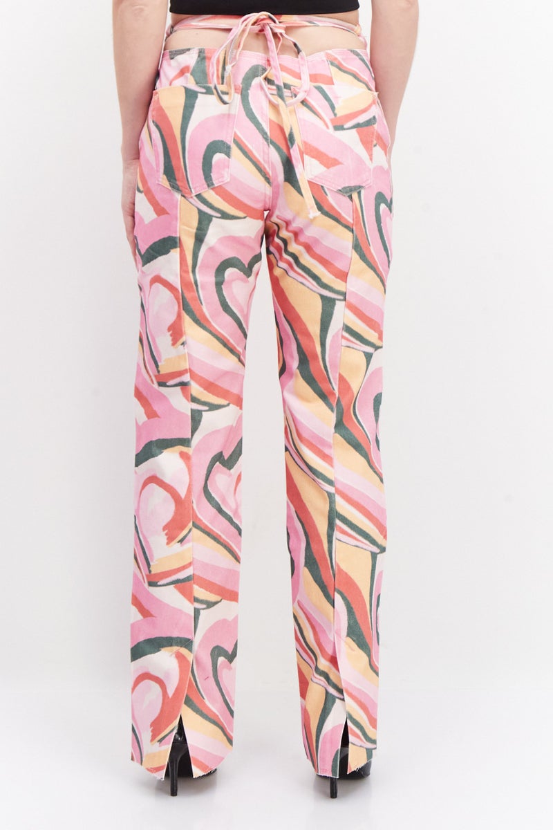 RIVER ISLAND Women Fashion Fit Abstract Print Denim Jeans, Bright Pink - Image 2