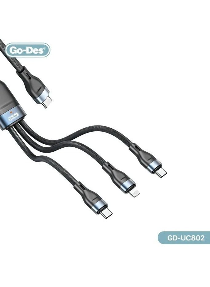 GO-DES UC-802 3 in 1 PD Multiport Cable Type-C to 2 Type-C 1 Lightning - Image 2