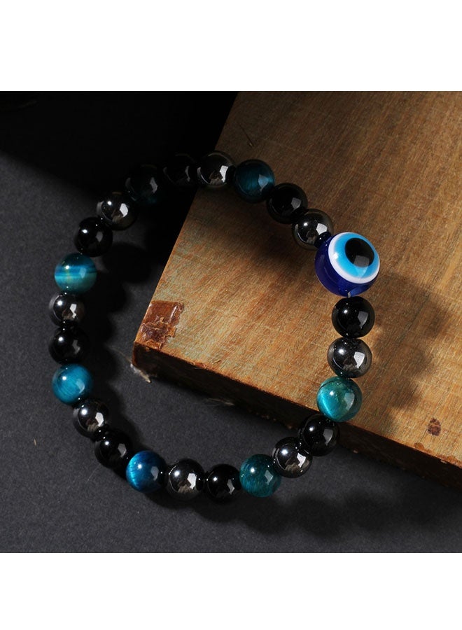 سوار من حجر عين النمر الأسود من حجر السج الهيماتيت للاسترخاء والتخلص من القلق، مصنوع من الخرز والحماية الثلاثية، أساور من أحجار كريمة لشاكرا للنساء - Image 2