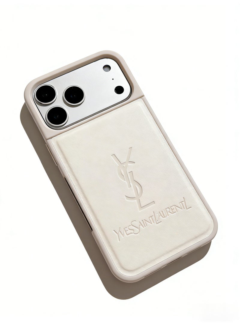 سانت لوران Yves Saint Laurent Embossed Logo Protective Case for iPhone 16/17 Pro Max, Ivory White - Image 5