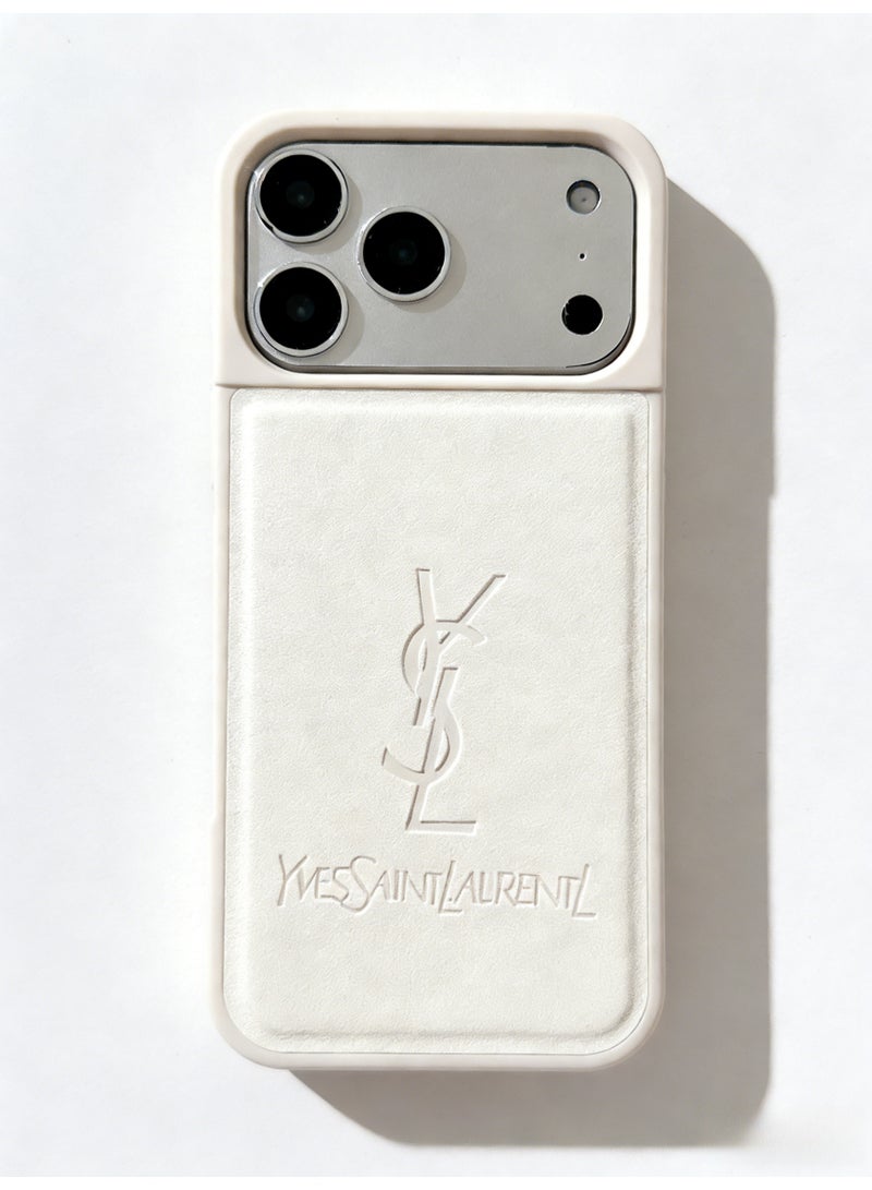 سانت لوران Yves Saint Laurent Embossed Logo Protective Case for iPhone 16/17 Pro Max, Ivory White - Image 1