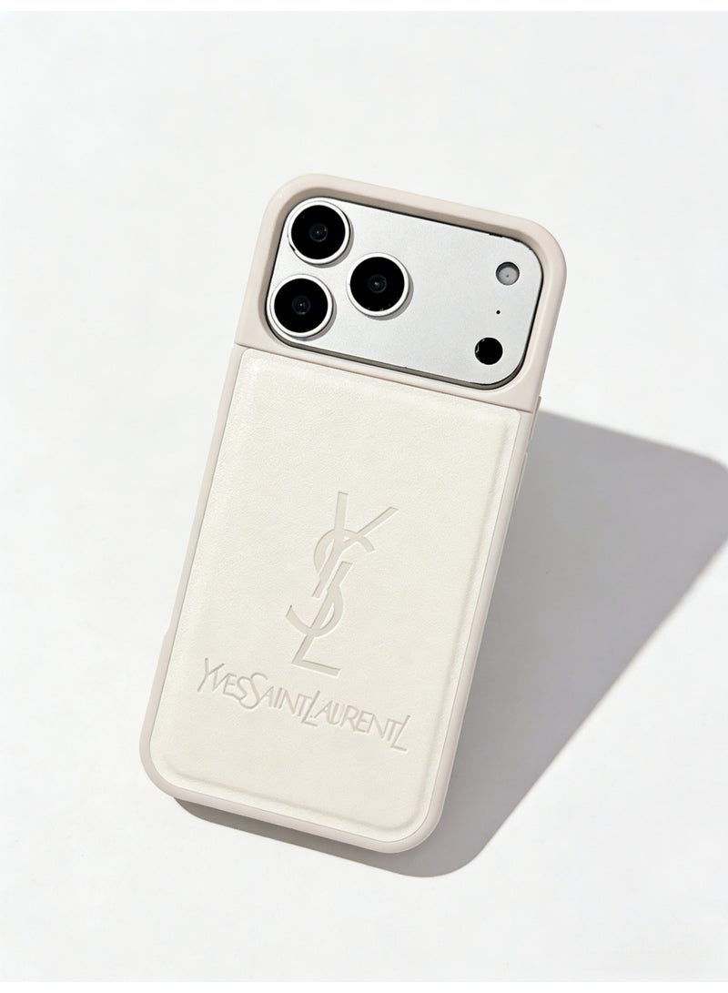 سانت لوران Yves Saint Laurent Embossed Logo Protective Case for iPhone 16/17 Pro Max, Ivory White - Image 3