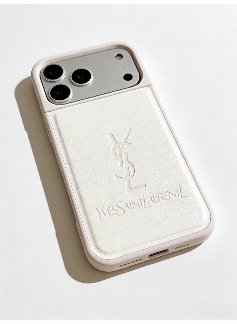 سانت لوران Yves Saint Laurent Embossed Logo Protective Case for iPhone 16/17 Pro Max, Ivory White - Image 2