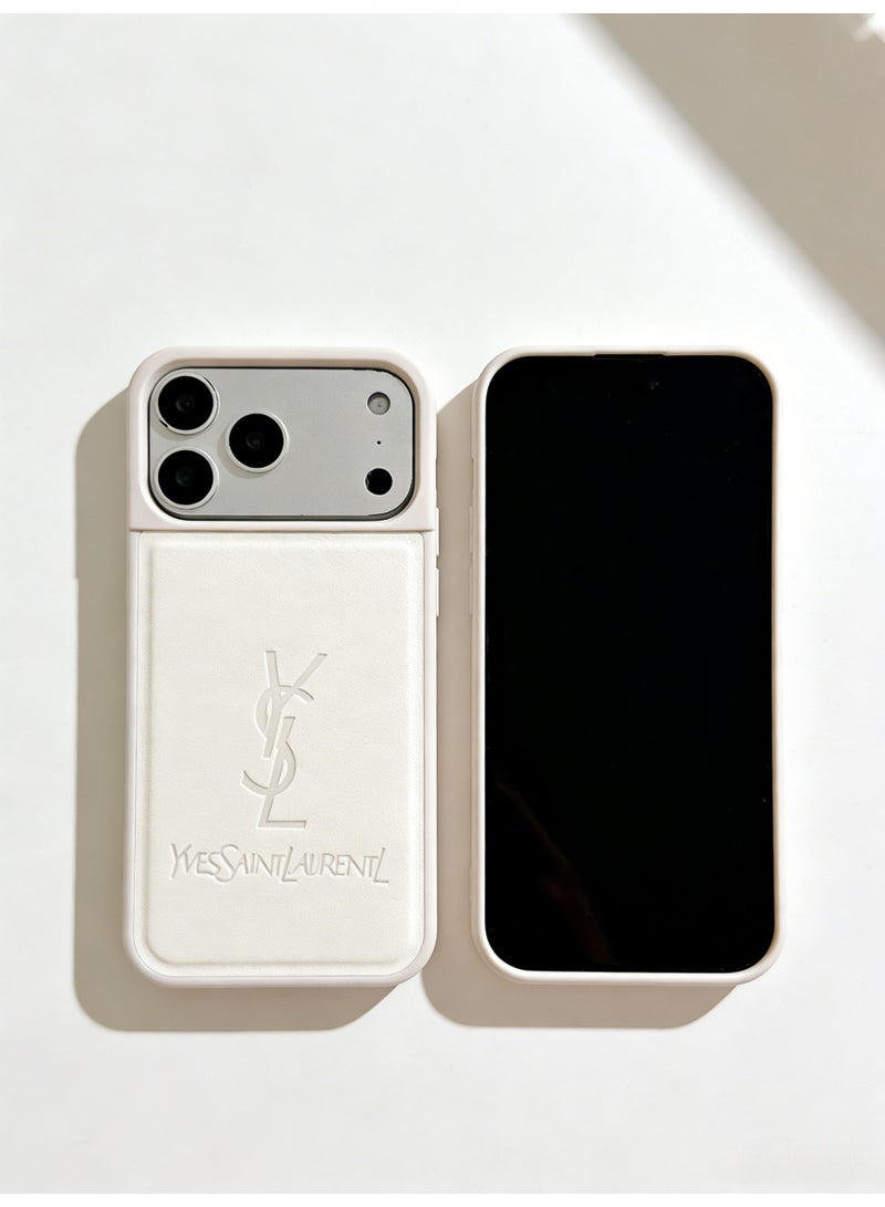 سانت لوران Yves Saint Laurent Embossed Logo Protective Case for iPhone 16/17 Pro Max, Ivory White - Image 4