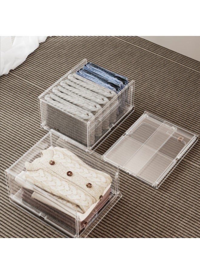 1-Piece Clear Plastic Stackable Clothes Storage Foldable Pull out Drawers Bins for Closet,48*33*25cm - Image 5