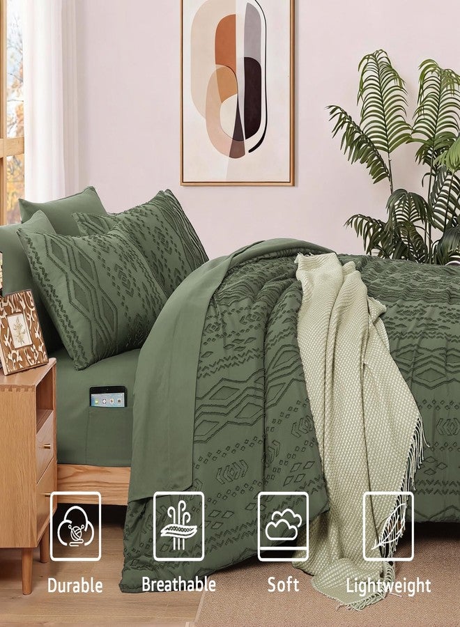 WRENSONGE Queen Size Comforter Set with Sheets - 7 Pieces Olive Green Tufted Bed in a Bag Queen Shabby Chic Bedding Sets with 1 Comforter, 2 Sheets, 2 Pillowcases & 2 Shams - Image 4