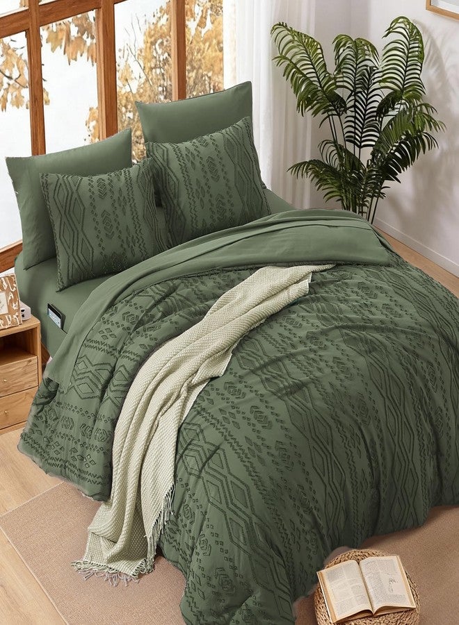 WRENSONGE Queen Size Comforter Set with Sheets - 7 Pieces Olive Green Tufted Bed in a Bag Queen Shabby Chic Bedding Sets with 1 Comforter, 2 Sheets, 2 Pillowcases & 2 Shams - Image 3
