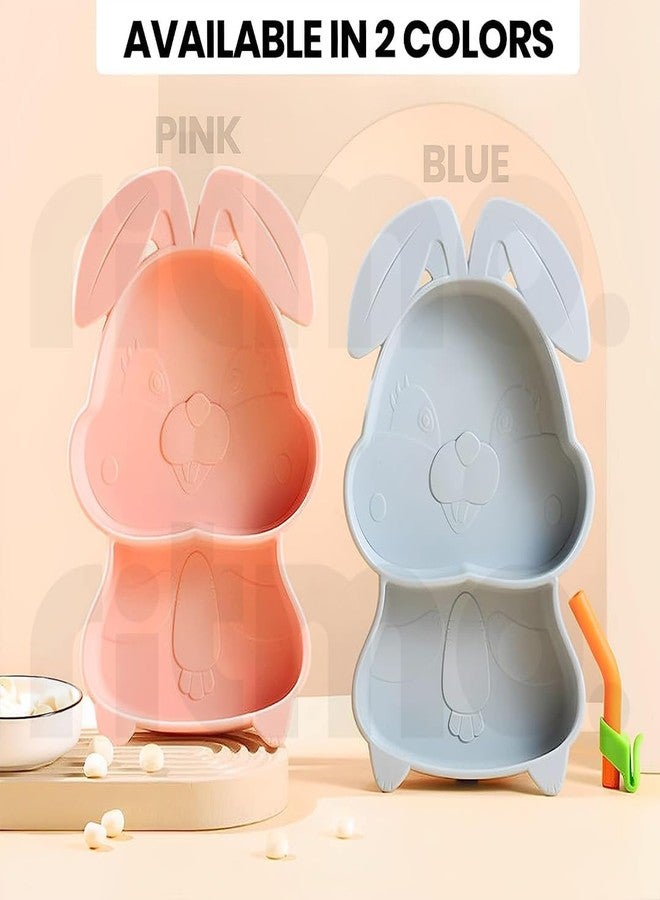 Ritmo Silicone Children Plate Tableware Custom Baby Feeding Set Toddler Feeding Supplies Plates with Fork, Spoon Cutlery Dinner Set for Children (Rabbit Grey) - Image 5