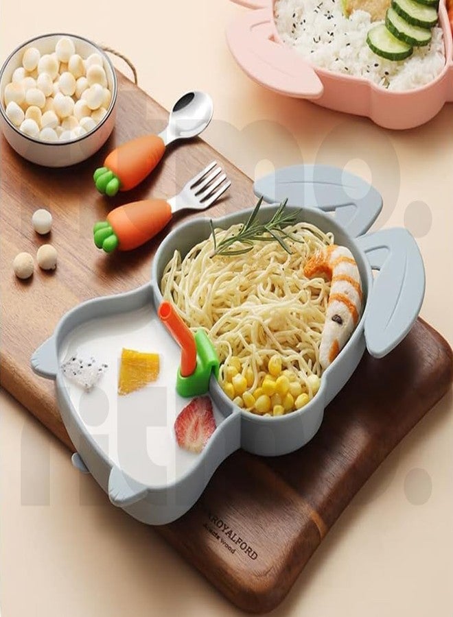 Ritmo Silicone Children Plate Tableware Custom Baby Feeding Set Toddler Feeding Supplies Plates with Fork, Spoon Cutlery Dinner Set for Children (Rabbit Grey) - Image 4