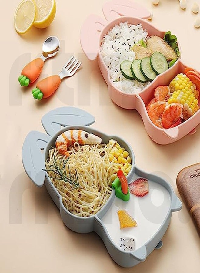Ritmo Silicone Children Plate Tableware Custom Baby Feeding Set Toddler Feeding Supplies Plates with Fork, Spoon Cutlery Dinner Set for Children (Rabbit Grey) - Image 2