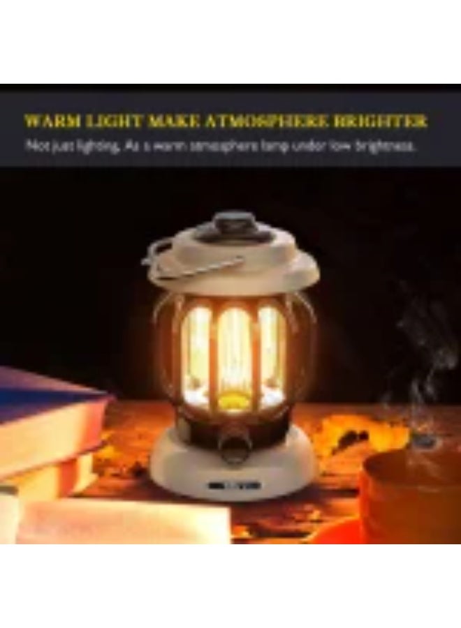 توبيز مصابيح تخييم LED من Toby's قابلة للحمل بتصميم كلاسيكي مع مقبض للتحكم في الإضاءة، مصباح مكتبي قابل لإعادة الشحن، مصابيح ليلية للقراءة، مناسبة لغرفة النوم والمكتب والمشي لمسافات طويلة (أبيض) - Image 4