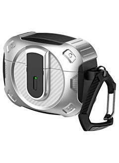 【Front LED visible】 Lock box compatible with AirPods 2nd generation and key chain, hardshell protected armored wireless charging box (silver)