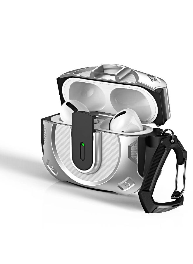 Generic - 【Front LED visible】 Lock box compatible with AirPods 2nd generation and key chain, hardshell protected armored wireless charging box (silver) - Image 1