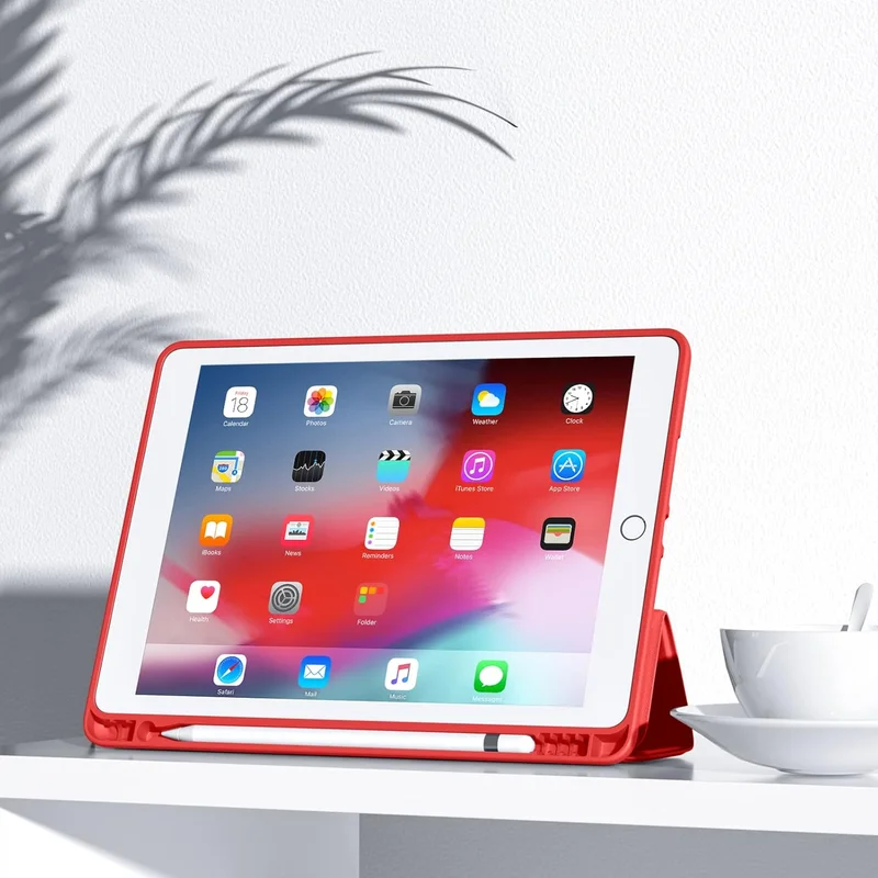 Bluepeak Dark red iPad 10.2 Case Compatible with iPad 9th/8th/7th Generation – Trifold Stand Protective Cover with Pencil Holder, Auto Sleep/Wake, Smart Case - Dark Red  | Best Price UAE