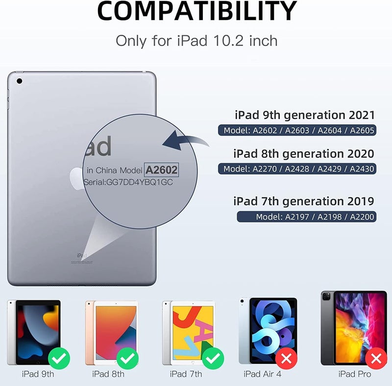بلو بيك جراب iPad 10.2 متوافق مع الجيل التاسع/الثامن/السابع من iPad - غطاء حماية ثلاثي الطي مع حامل قلم، خاصية التشغيل/الإيقاف التلقائي، جراب ذكي - أحمر داكن - Image 2