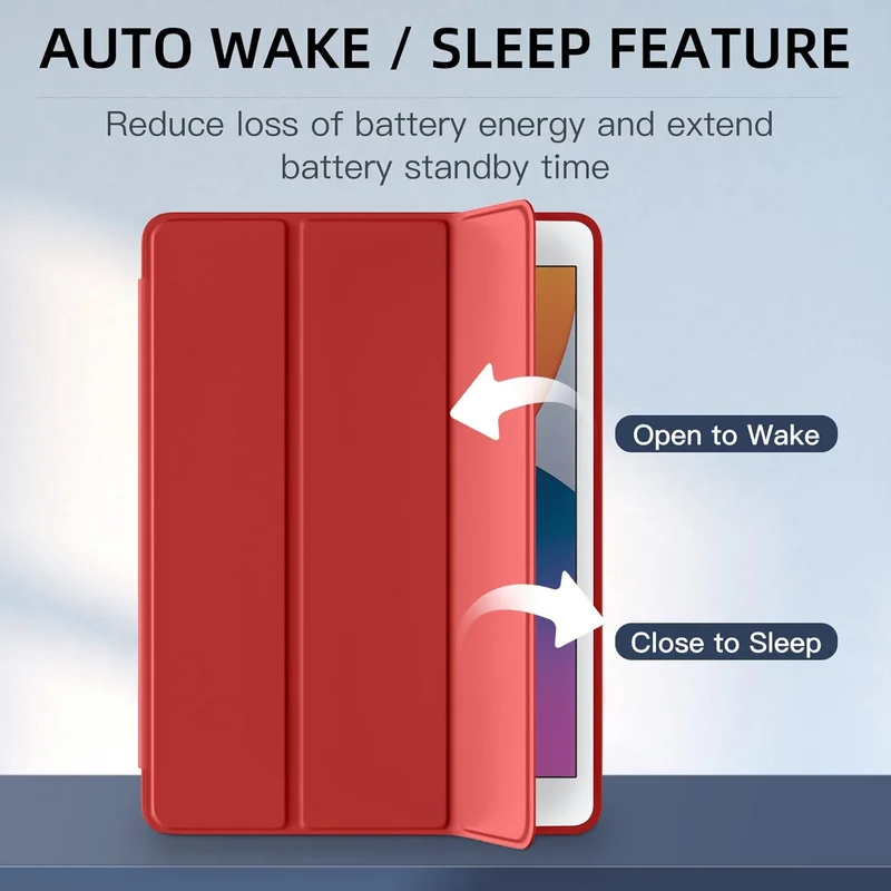 Bluepeak Dark red iPad 10.2 Case Compatible with iPad 9th/8th/7th Generation – Trifold Stand Protective Cover with Pencil Holder, Auto Sleep/Wake, Smart Case - Dark Red  | Best Price UAE