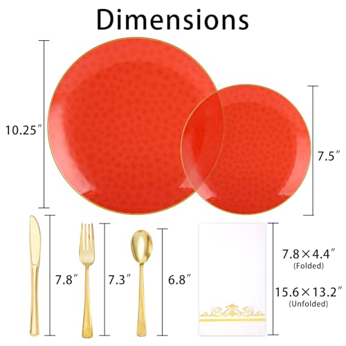 BONSINY 150 Pcs Red Plastic Dinnerware Set for 25 Guests - Red Disposable Plates for Party Birthday Valentines Day Easter Party - Image 3