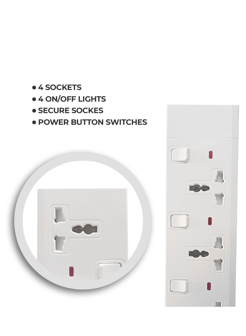 Duravel Duravel 4 Way-Socket Power Strip with Individual Switches, White, Universal Outlets with LED Indicators Without Cable  - Image 3