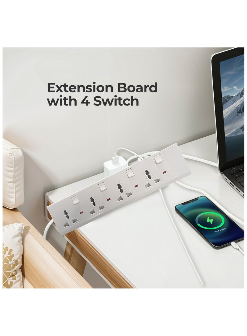 Duravel Duravel 4 Way-Socket Power Strip with Individual Switches, White, Universal Outlets with LED Indicators Without Cable  - Image 4