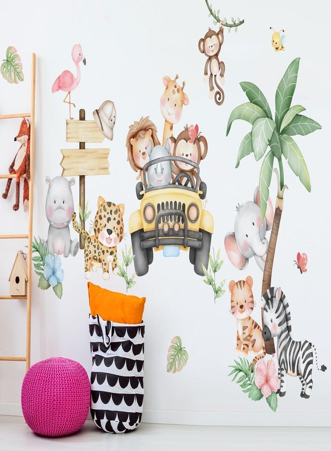 DRWSSR 2 Sheets Removable Cartoon Animal Wall Stickers Watercolor Jungle Animal Wall Stickers DIY Tropical Plants Wall Decals Coconut Tree Wall Art for Boys Girls Bedroom Bathroom Living Room Decor - Image 4