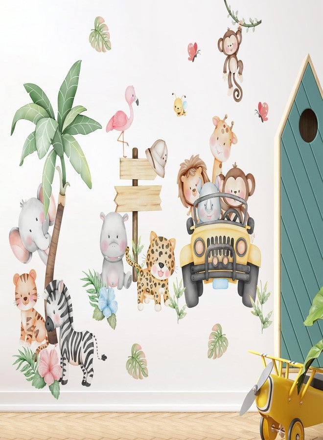 DRWSSR 2 Sheets Removable Cartoon Animal Wall Stickers Watercolor Jungle Animal Wall Stickers DIY Tropical Plants Wall Decals Coconut Tree Wall Art for Boys Girls Bedroom Bathroom Living Room Decor - Image 5