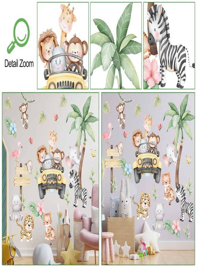 DRWSSR 2 Sheets Removable Cartoon Animal Wall Stickers Watercolor Jungle Animal Wall Stickers DIY Tropical Plants Wall Decals Coconut Tree Wall Art for Boys Girls Bedroom Bathroom Living Room Decor - Image 3