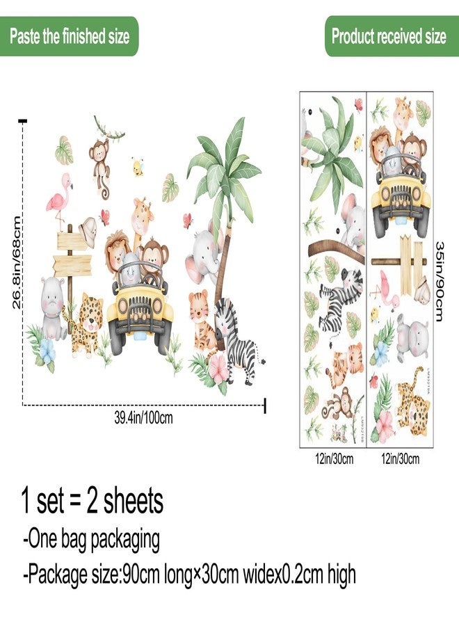 DRWSSR 2 Sheets Removable Cartoon Animal Wall Stickers Watercolor Jungle Animal Wall Stickers DIY Tropical Plants Wall Decals Coconut Tree Wall Art for Boys Girls Bedroom Bathroom Living Room Decor - Image 2