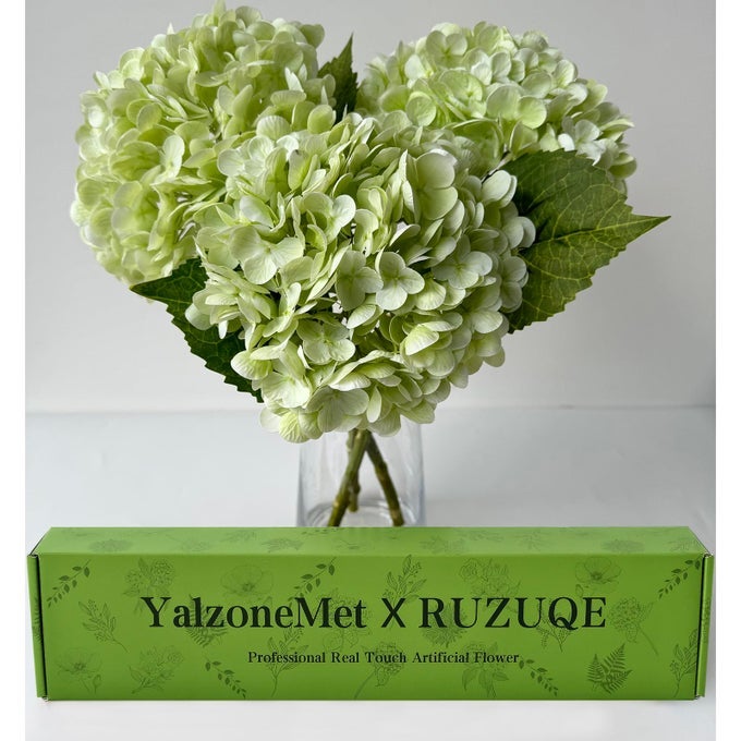 RUZUQE LIGHT GREEN HYDRANGEA ARTIFICIAL FLOWERS 3 PCS LIFELIKE REAL TOUCH HYDRANGEA FAKE FLOWERS 21 INCH LATEX FAUX HYDRANGEAS FOR HOME WEDDING DECOR FLOWER ARRANGEMENT
