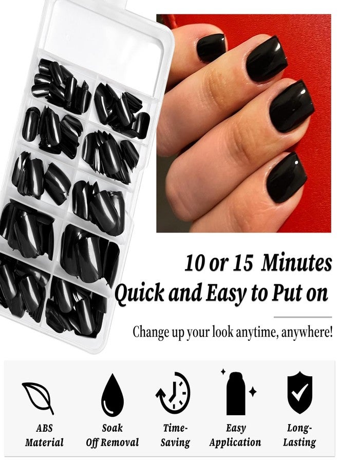 Lifextol 240PC Black Square Press on Nails Short Fake Nails with Glue Nail Sticky Tab, 12 Sizes Black Nails Press ons Acrylic Nails Press on Nails Short Square Nail Tips Artificial False Fingernails - Image 3