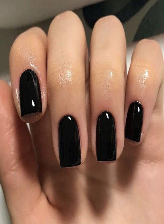 Lifextol 240PC Black Square Press on Nails Short Fake Nails with Glue Nail Sticky Tab, 12 Sizes Black Nails Press ons Acrylic Nails Press on Nails Short Square Nail Tips Artificial False Fingernails - Image 1