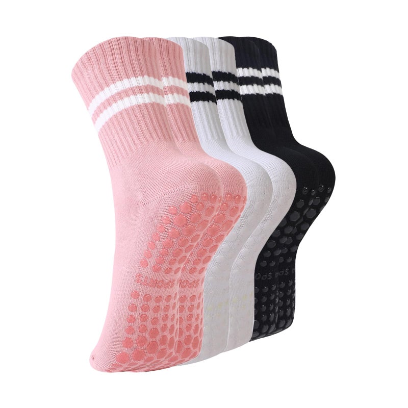 BONANGEL Pilates Socks with Grips for Women, 3 Pairs Womens Grippy Yoga Ballet Barre Hospital Gym Athletic Socks - Image 1