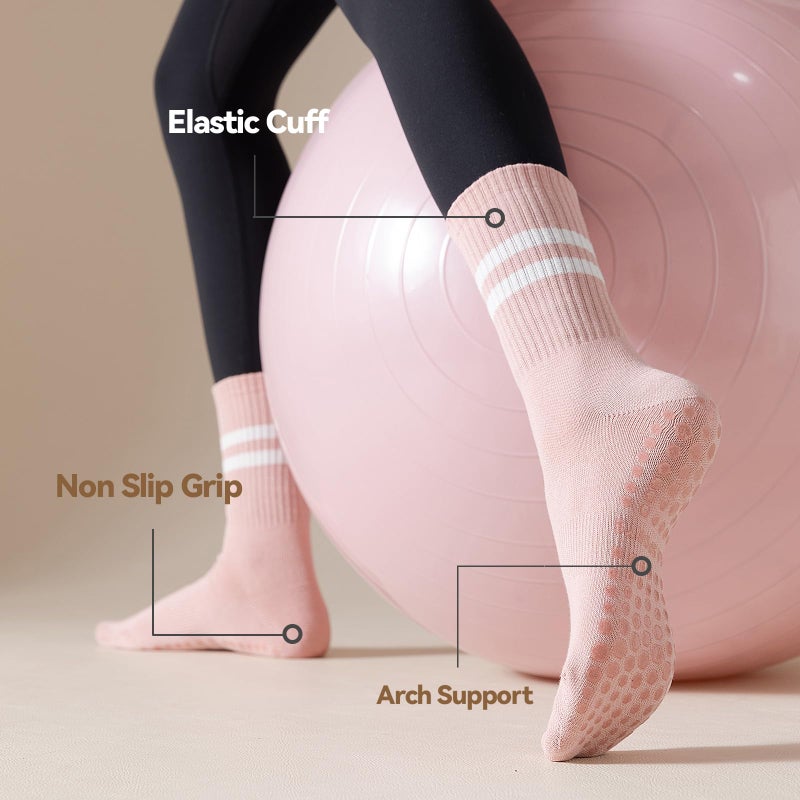 BONANGEL Pilates Socks with Grips for Women, 3 Pairs Womens Grippy Yoga Ballet Barre Hospital Gym Athletic Socks - Image 4