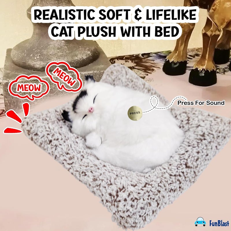 FunBlast Cute Sleeping Cat Plush Toy with Meow Sound, Gift for Kids, Toy Accessories for Car Dashboard (White) - Image 4