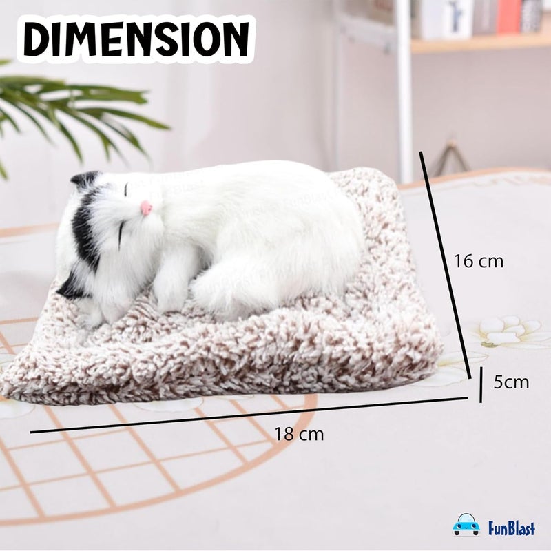 FunBlast Cute Sleeping Cat Plush Toy with Meow Sound, Gift for Kids, Toy Accessories for Car Dashboard (White) - Image 3