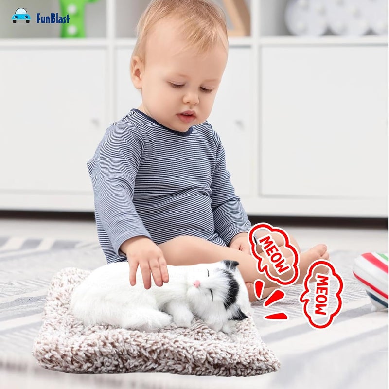 FunBlast Cute Sleeping Cat Plush Toy with Meow Sound, Gift for Kids, Toy Accessories for Car Dashboard (White) - Image 2