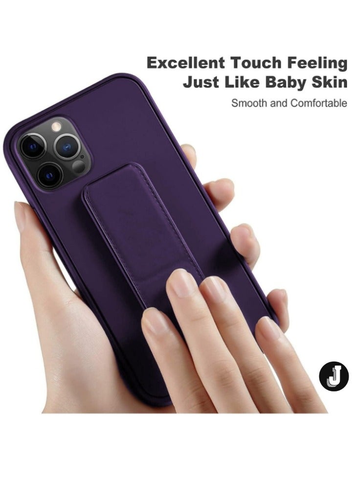 JAJEEK iPhone 16 Pro Purple Magnetic Car Mount Kickstand Case – Premium Silicone with Vertical & Horizontal Hand Strap and Multi-Stand Functionality - Image 1