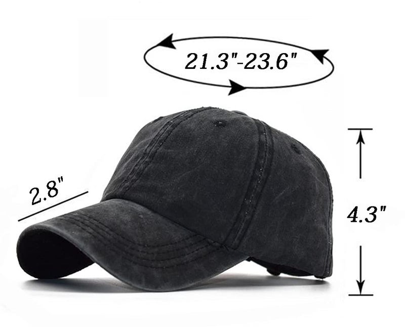 Eohak Ponytail Baseball Hat Distressed Retro Washed Womens Twill Black - Image 4