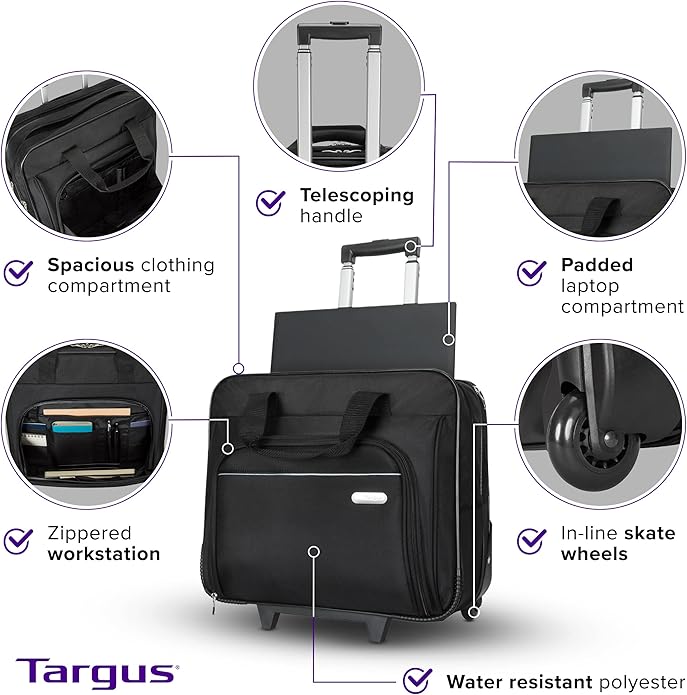 تارجوس حقيبة دوارة للكمبيوتر المحمول، تناسب أجهزة الكمبيوتر المحمول حتى 16 بوصة، حقيبة مترو دوارة مصممة للأعمال الاحترافية والسفر والركاب، مقاومة للماء - أسود - Image 2