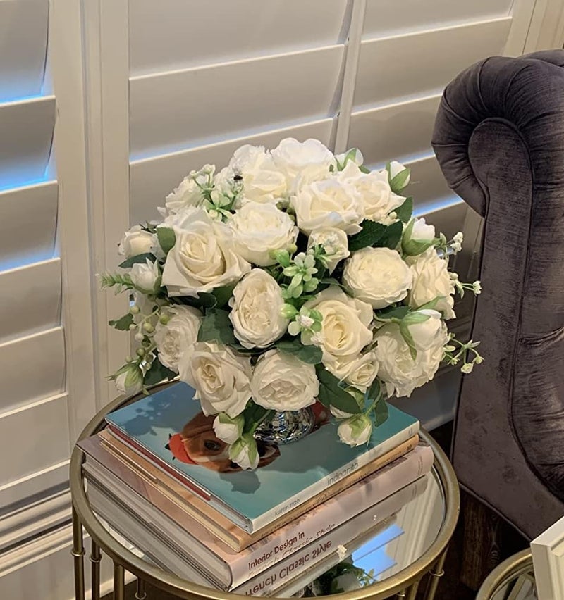 Pusuny 4 Bundles Artificial Peonies Silk Flowers, White Faux Peony Bouquet Florals Arrangements Decor for Farmhouse Home Boho Wedding Table Centerpiece, Fake Plastic Flowers Bulk Vase Decoration (White) - Image 2