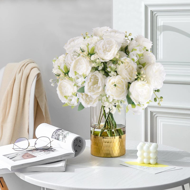 Pusuny 4 Bundles Artificial Peonies Silk Flowers, White Faux Peony Bouquet Florals Arrangements Decor for Farmhouse Home Boho Wedding Table Centerpiece, Fake Plastic Flowers Bulk Vase Decoration (White) - Image 4