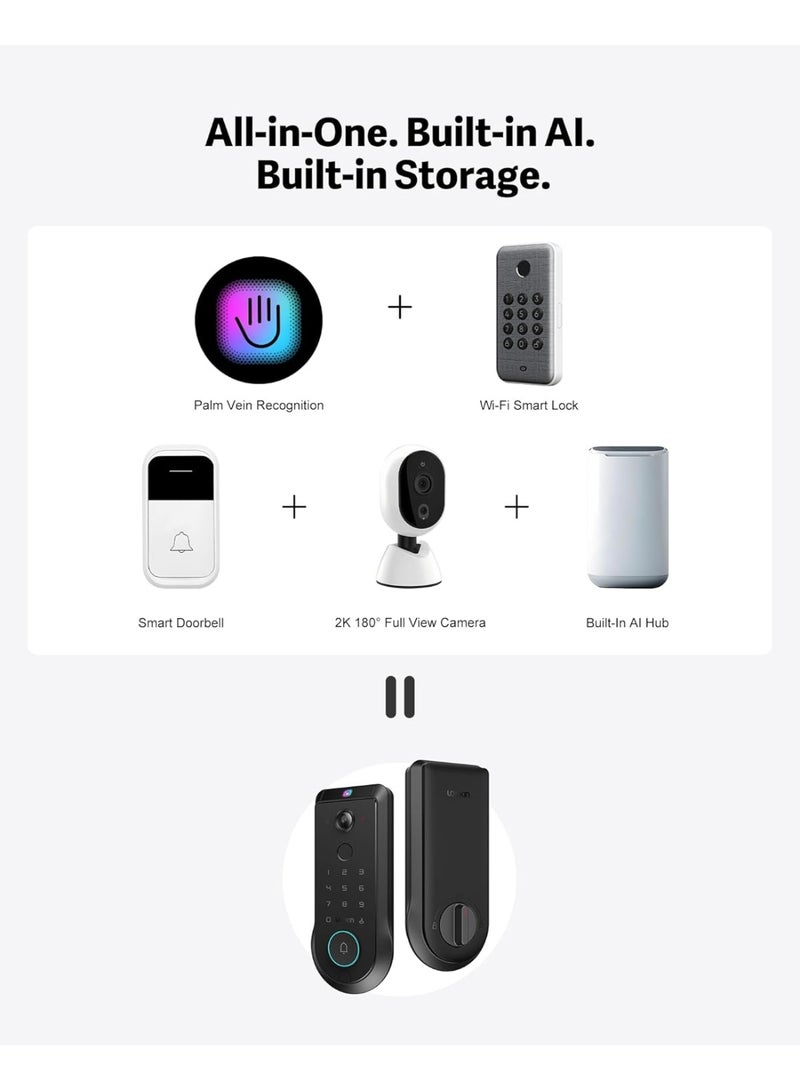 Lockin Veno Pro Palm Vein Video Smart Lock with 2K 180° Camera, Fingerprint Recognition, AI Motion Detection, IP65 Weatherproof, Remote App Control, 32GB Built-in Storage - Image 4