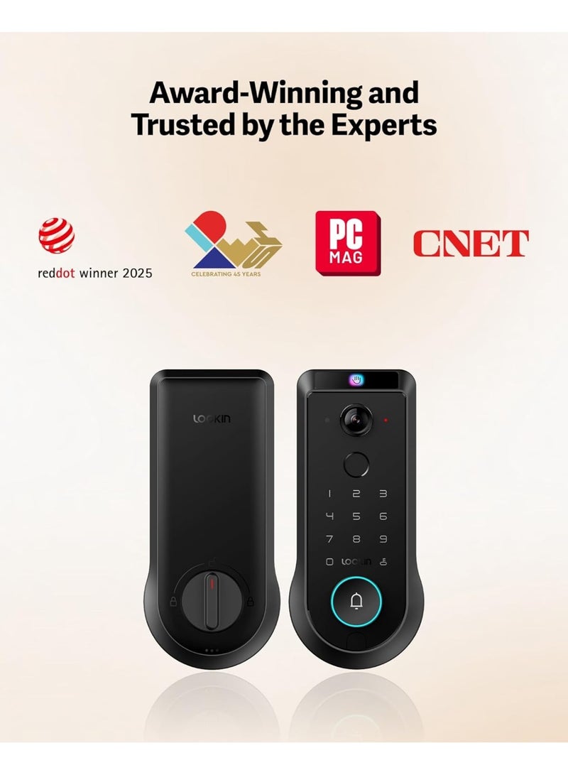Lockin Veno Pro Palm Vein Video Smart Lock with 2K 180° Camera, Fingerprint Recognition, AI Motion Detection, IP65 Weatherproof, Remote App Control, 32GB Built-in Storage - Image 3